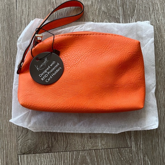 NWT “K•Carroll Orange Vegan Leather ZipUp Wristlet - Picture 6 of 12